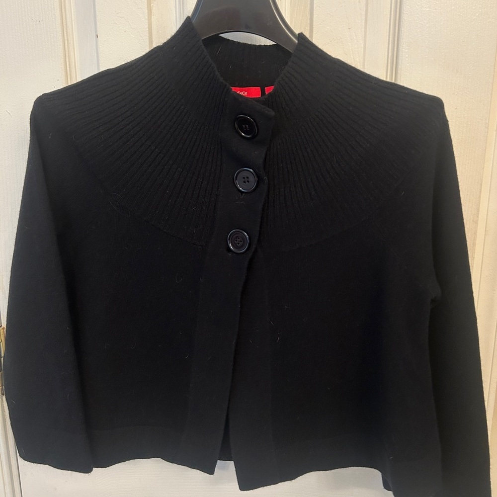 CeCe Black Cropped Cardigan Cashmere Sweater